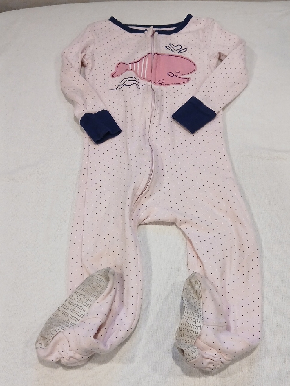 Absorba Pink Polka Dot Whale Footed One-Piece